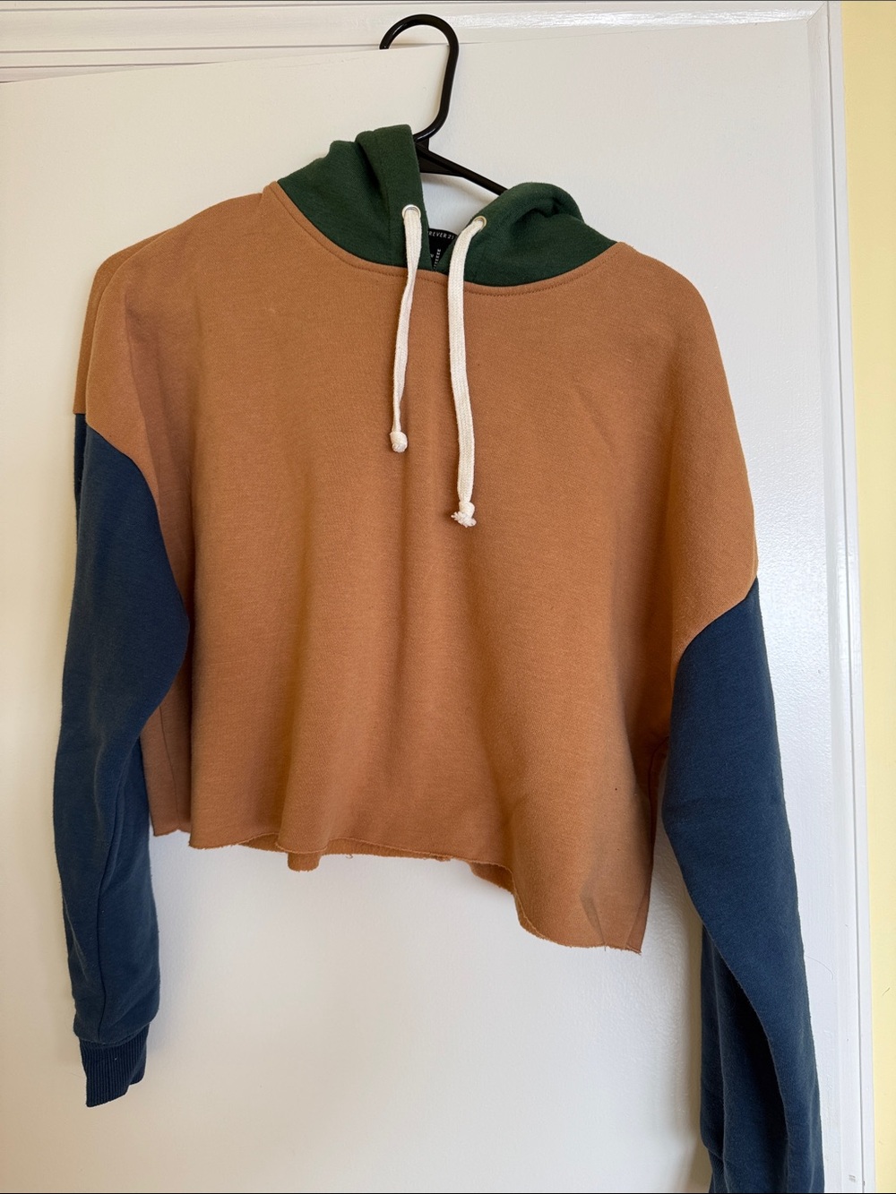 Forever 21 Cropped V-Neck Hoodie Sweater - Rust, Forest Green, Navy